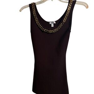 Cache Brown Tank Top with Gold Chain Detail
